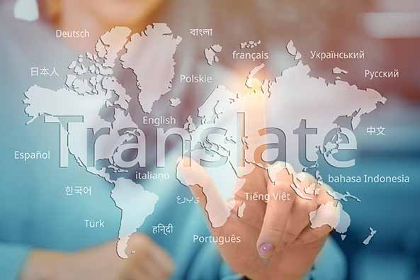 An Image with the word 'Translate' written on it; with a world map