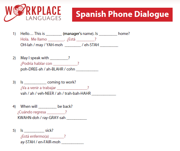 Spanish Phone Dialogue Cheat Sheet